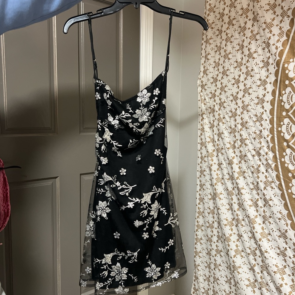 Black dress with white glitter detail- Lucy in the Sky